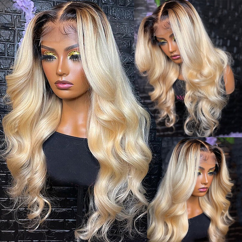 613 Blonde Body Wave Lace Front Wig - 1B 613 الجسم موجة باروكة من