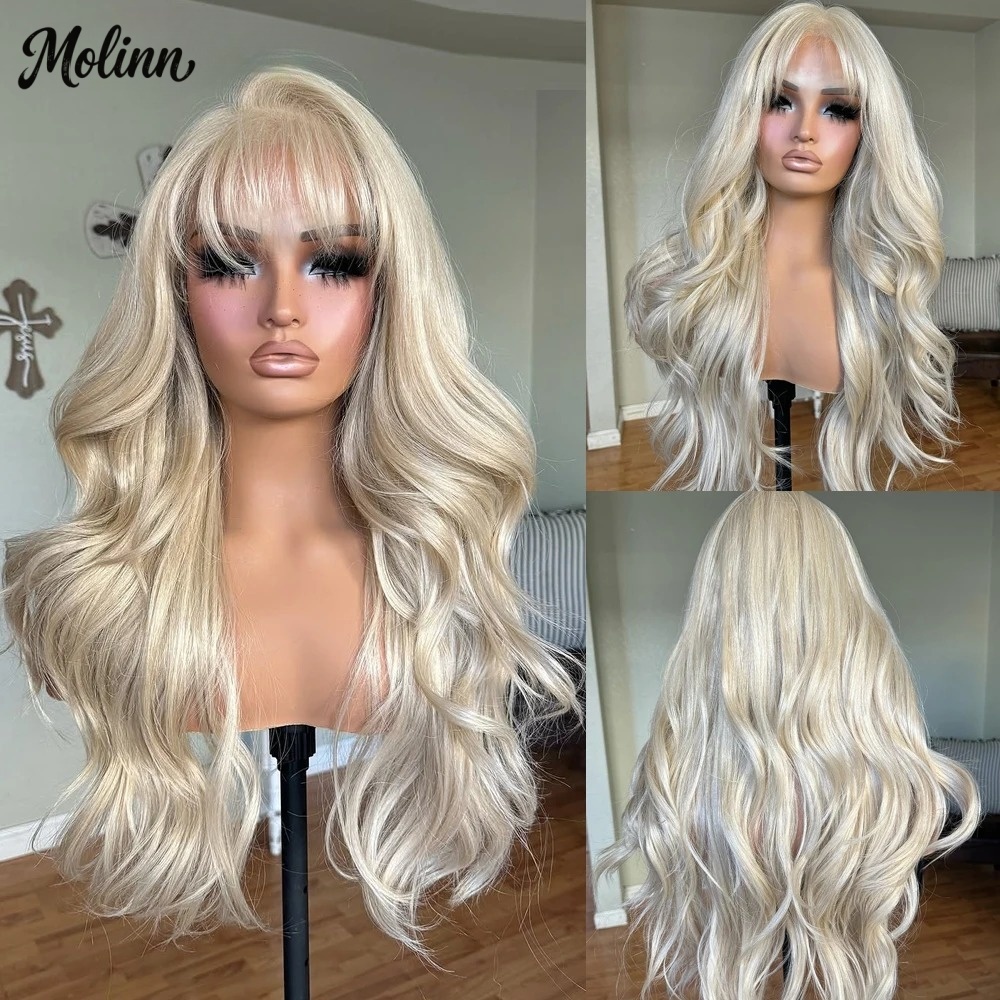 613 Blonde Body Wave Lace Front Wig - شعر مستعار صناعي مموج بلون أشقر
