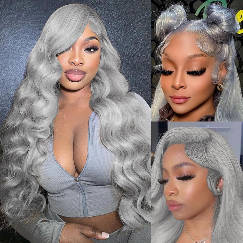 باروكة شعر بشري رمادي 13x6 HD  - مراجعة Hd Lace Frontal Wig Human Hair Pre Plucked وسعره