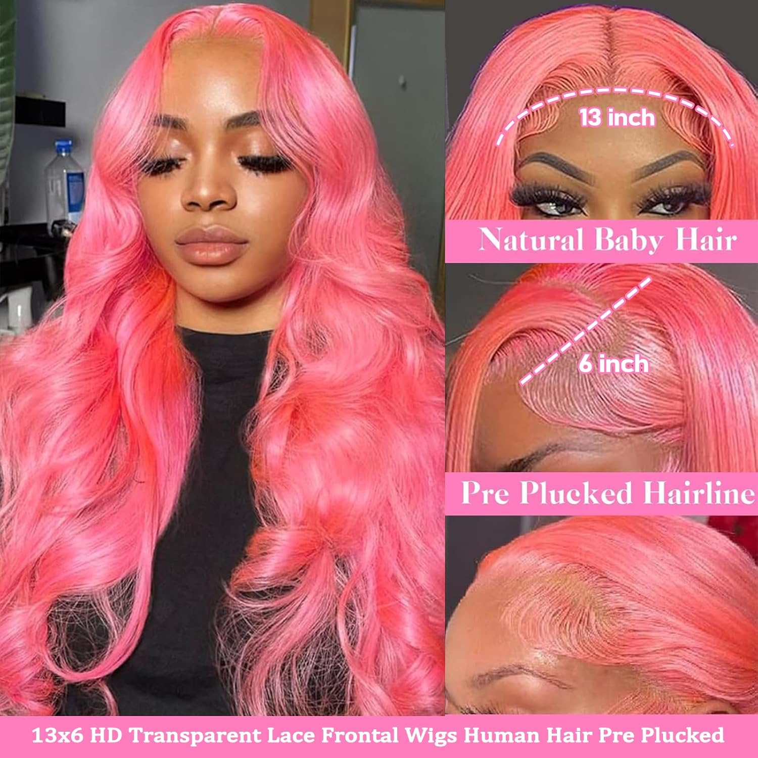 باروكة شعر طبيعي وردية بواجهة  - مراجعة Hd Lace Frontal Wig Human Hair Pre Plucked وسعره