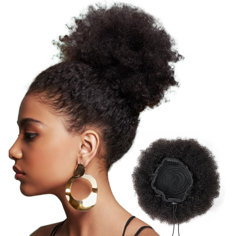 100% الشعر البشري 8 بوصة قصيرة - مراجعة Drawstring Afro Curly Puff Ponytail وسعره