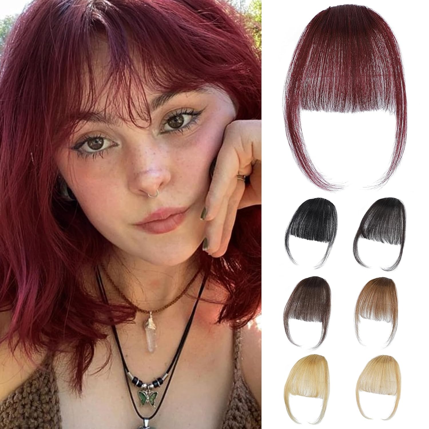 دقات مشبك بورجوندي للنساء ، قط - مراجعة Seamless Clip In Hair Extensions Human Hair وسعره